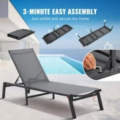 Chaise Lounge Chair Outdoor, Aluminum Patio Lounge Chair With Adjustable 5-Position, Folding Pool Chair, Dark Grey -Patio Furniture Shop vevor outdoor lounge chairs jstygdtyshskfzgt3v0 1f 1000