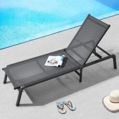 Chaise Lounge Chair Outdoor, Aluminum Patio Lounge Chair With Adjustable 5-Position, Folding Pool Chair, Dark Grey -Patio Furniture Shop vevor outdoor lounge chairs jstygdtyshskfzgt3v0 31 1000
