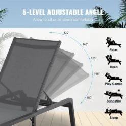Chaise Lounge Chair Outdoor, Aluminum Patio Lounge Chair With Adjustable 5-Position, Folding Pool Chair, Dark Grey -Patio Furniture Shop vevor outdoor lounge chairs jstygdtyshskfzgt3v0 44 1000
