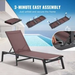 Chaise Lounge Chairs Outdoor, Aluminum Patio Lounge Chairs With Adjustable 5-Position, Folding Chairs, Brown, 2-Piece -Patio Furniture Shop vevor outdoor lounge chairs jstygdtyzskz22e76v0 1f 1000