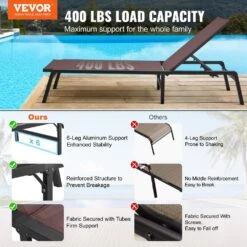 Chaise Lounge Chairs Outdoor, Aluminum Patio Lounge Chairs With Adjustable 5-Position, Folding Chairs, Brown, 2-Piece -Patio Furniture Shop vevor outdoor lounge chairs jstygdtyzskz22e76v0 c3 1000