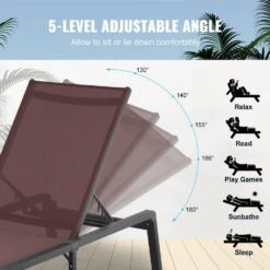 Chaise Lounge Chair Outdoor, Aluminum Patio Lounge Chair With Adjustable 5-Position, Folding Pool Lounge Chair, Brown -Patio Furniture Shop vevor outdoor lounge chairs jstygdtyzskzqse59v0 44 1000