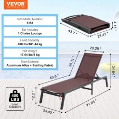 Chaise Lounge Chair Outdoor, Aluminum Patio Lounge Chair With Adjustable 5-Position, Folding Pool Lounge Chair, Brown -Patio Furniture Shop vevor outdoor lounge chairs jstygdtyzskzqse59v0 76 1000