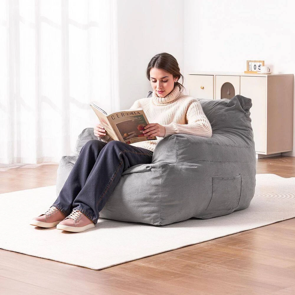 Bean Bag Chair, Plastic, Bean Bag Sofa Chair, High-Density Foam Filling, Outdoor Rocking Chair With Cushion, Grey 10 Bean Bag Chair, Plastic, Bean Bag Sofa Chair, High-Density Foam Filling, Outdoor Rocking Chair With Cushion, Grey - Image 8