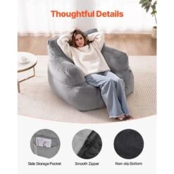Bean Bag Chair, Plastic, Bean Bag Sofa Chair, High-Density Foam Filling, Outdoor Rocking Chair With Cushion, Grey 14 Bean Bag Chair, Plastic, Bean Bag Sofa Chair, High-Density Foam Filling, Outdoor Rocking Chair With Cushion, Grey -Patio Furniture Shop vevor outdoor rocking chairs fsyxcrddy45448awfv0 44 1000
