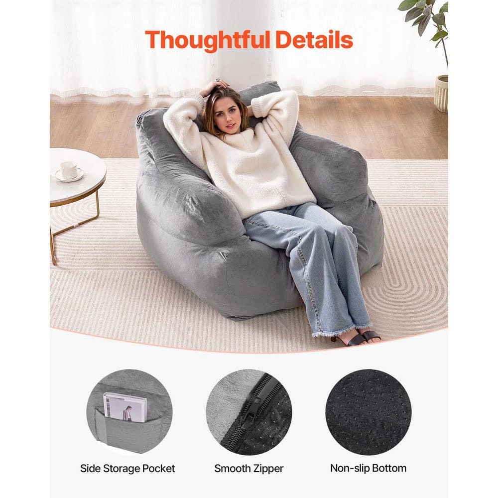 Bean Bag Chair, Plastic, Bean Bag Sofa Chair, High-Density Foam Filling, Outdoor Rocking Chair With Cushion, Grey 7 Bean Bag Chair, Plastic, Bean Bag Sofa Chair, High-Density Foam Filling, Outdoor Rocking Chair With Cushion, Grey - Image 5