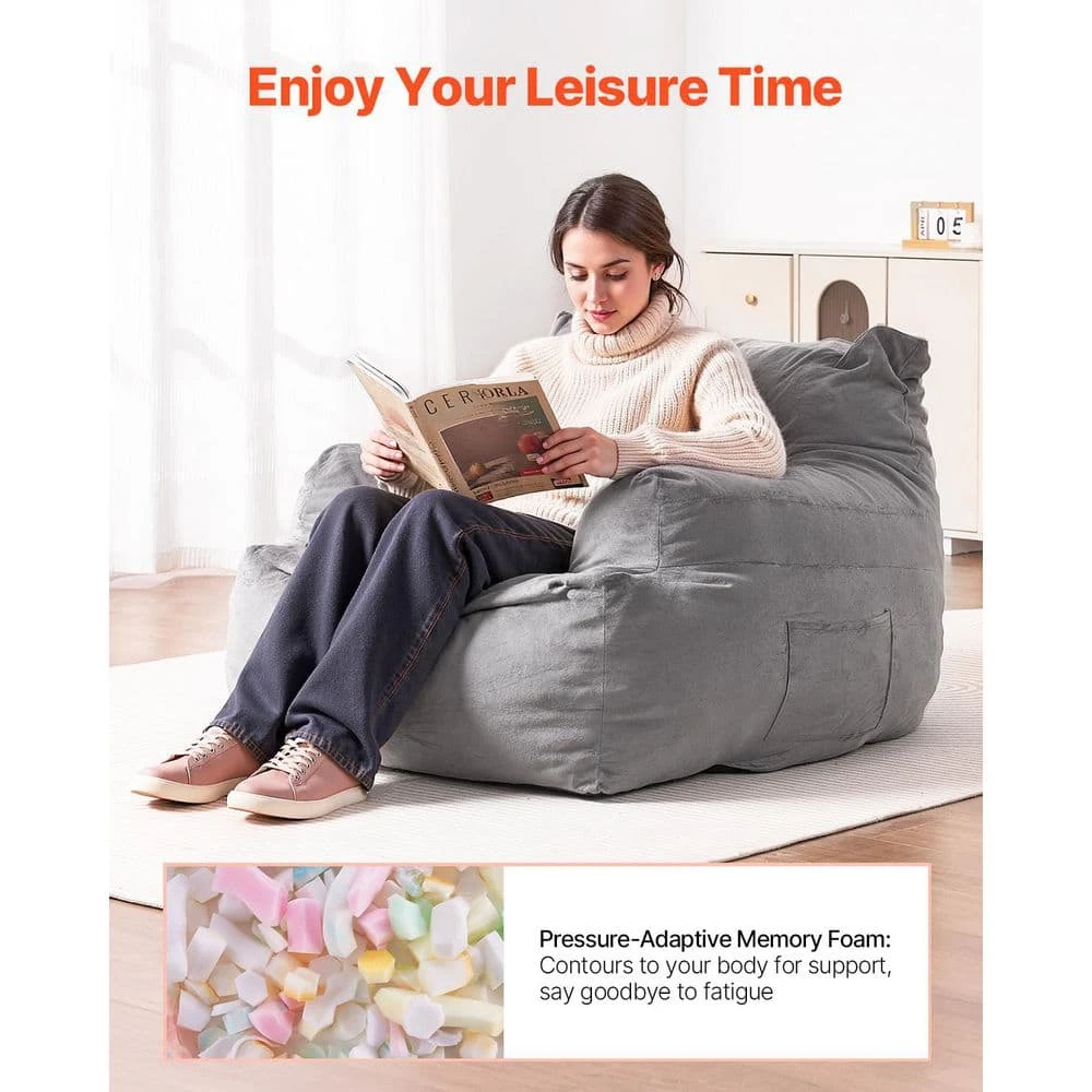 Bean Bag Chair, Plastic, Bean Bag Sofa Chair, High-Density Foam Filling, Outdoor Rocking Chair With Cushion, Grey 5 Bean Bag Chair, Plastic, Bean Bag Sofa Chair, High-Density Foam Filling, Outdoor Rocking Chair With Cushion, Grey - Image 3