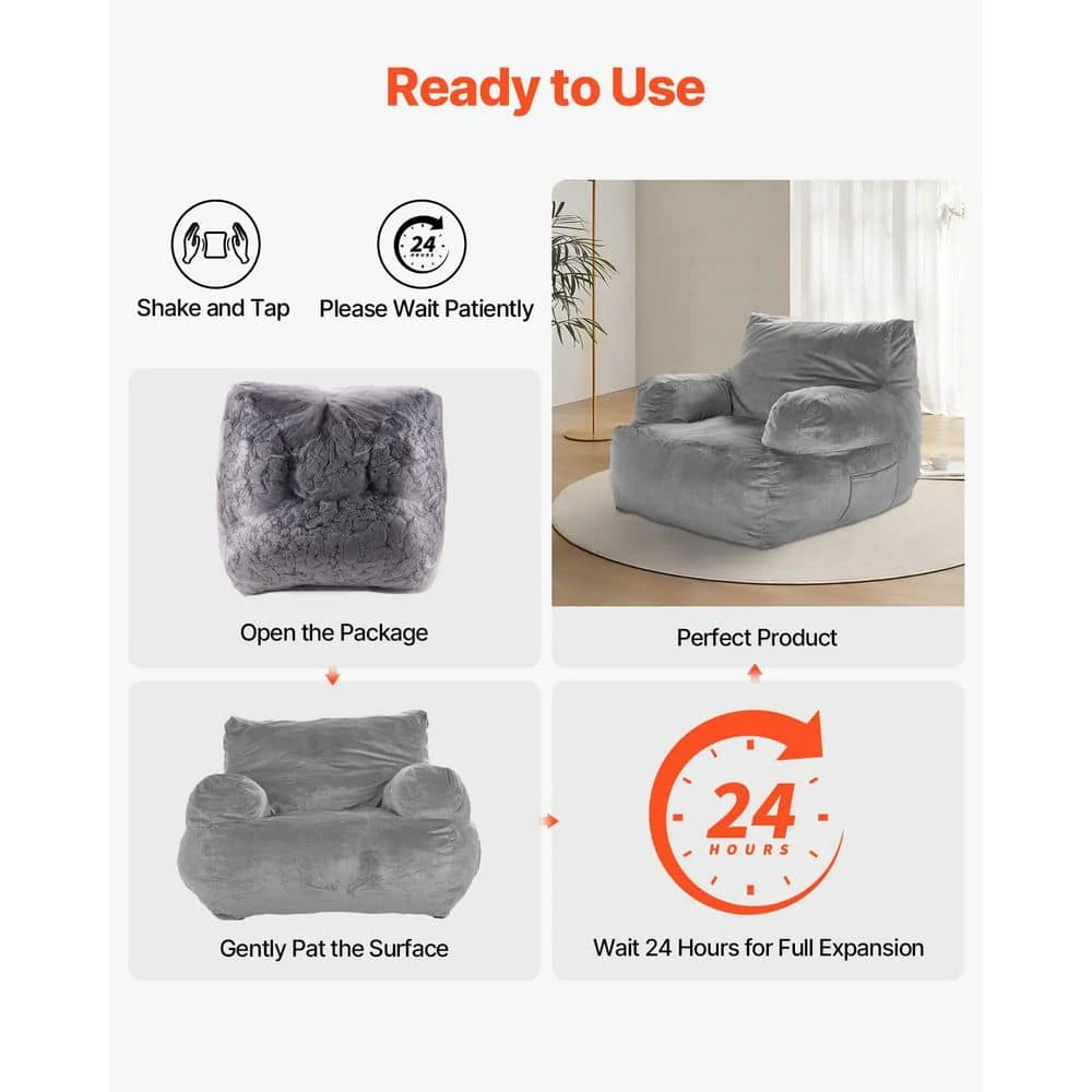 Bean Bag Chair, Plastic, Bean Bag Sofa Chair, High-Density Foam Filling, Outdoor Rocking Chair With Cushion, Grey 9 Bean Bag Chair, Plastic, Bean Bag Sofa Chair, High-Density Foam Filling, Outdoor Rocking Chair With Cushion, Grey - Image 7