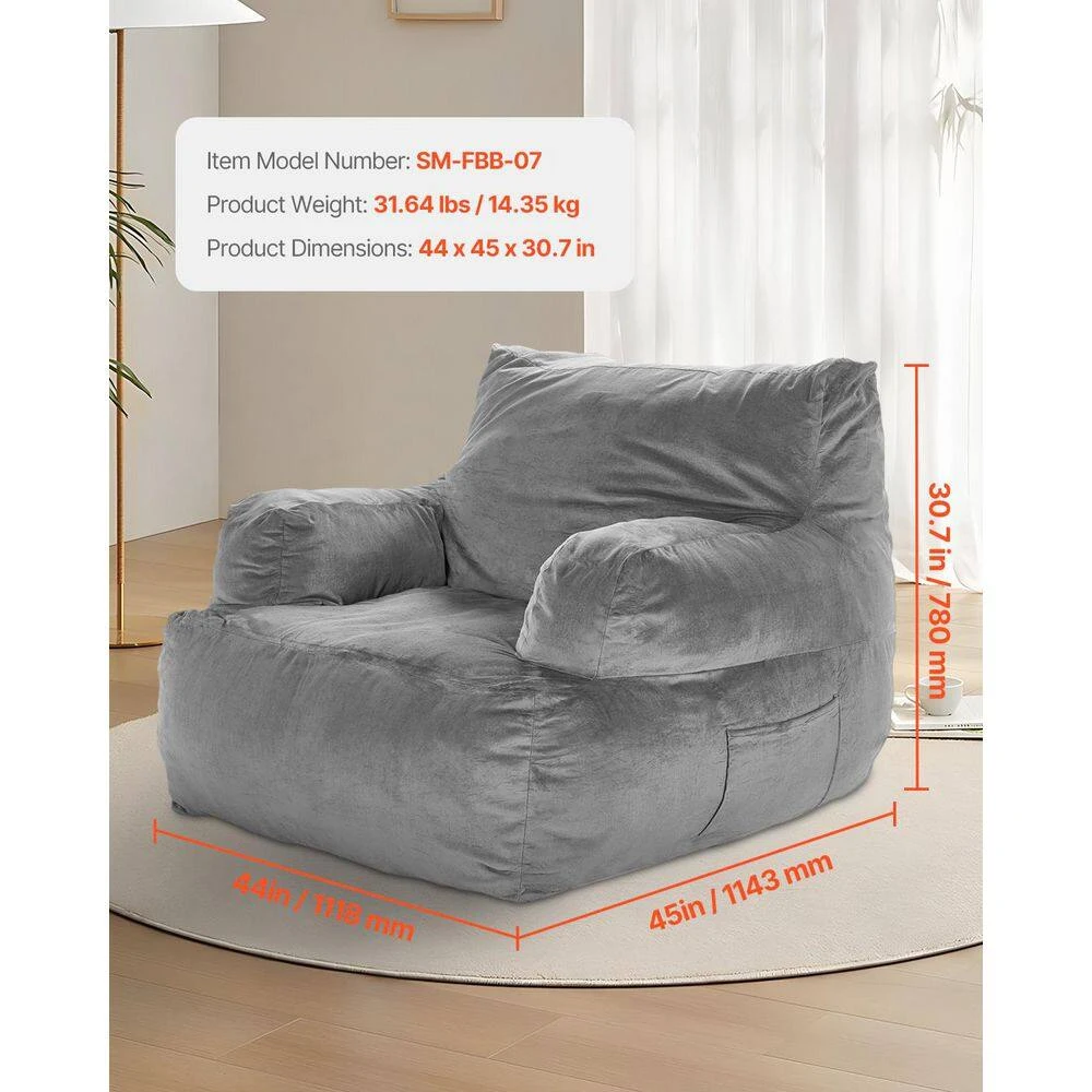 Bean Bag Chair, Plastic, Bean Bag Sofa Chair, High-Density Foam Filling, Outdoor Rocking Chair With Cushion, Grey 4 Bean Bag Chair, Plastic, Bean Bag Sofa Chair, High-Density Foam Filling, Outdoor Rocking Chair With Cushion, Grey - Image 2