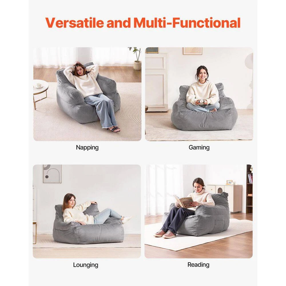 Bean Bag Chair, Plastic, Bean Bag Sofa Chair, High-Density Foam Filling, Outdoor Rocking Chair With Cushion, Grey 8 Bean Bag Chair, Plastic, Bean Bag Sofa Chair, High-Density Foam Filling, Outdoor Rocking Chair With Cushion, Grey - Image 6