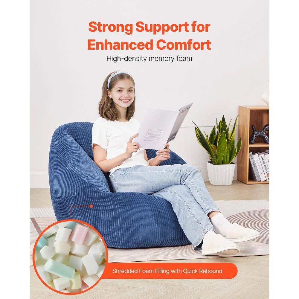 Bean Bag Chair, 3 Ft. Plastic Bean Bag Chair With Soft Armrests, Outdoor Rocking Chair With Cushion, Blue 6 Bean Bag Chair, 3 Ft. Plastic Bean Bag Chair With Soft Armrests, Outdoor Rocking Chair With Cushion, Blue - Image 4