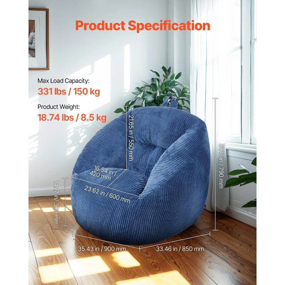 Bean Bag Chair, 3 Ft. Plastic Bean Bag Chair With Soft Armrests, Outdoor Rocking Chair With Cushion, Blue 4 Bean Bag Chair, 3 Ft. Plastic Bean Bag Chair With Soft Armrests, Outdoor Rocking Chair With Cushion, Blue - Image 2