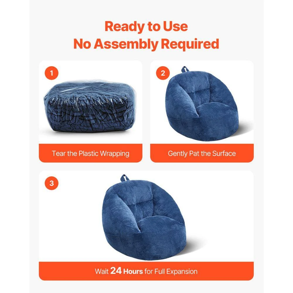 Bean Bag Chair, 3 Ft. Plastic Bean Bag Chair With Soft Armrests, Outdoor Rocking Chair With Cushion, Blue 8 Bean Bag Chair, 3 Ft. Plastic Bean Bag Chair With Soft Armrests, Outdoor Rocking Chair With Cushion, Blue - Image 6