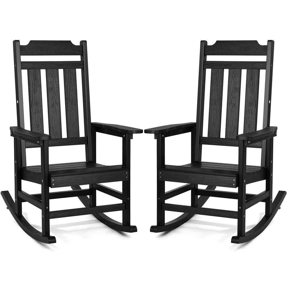 2-Pieces Plastic Porch Rocker HIPS Outdoor Rocking Chair With Smooth Armrests Supports Up To 400 Lbs. 4 2-Pieces Plastic Porch Rocker HIPS Outdoor Rocking Chair With Smooth Armrests Supports Up To 400 Lbs. - Image 2