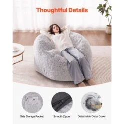 Bean Bag Bed Chair, Plastic, Convertible Chair From Bean Bag To Lounge, Outdoor Rocking Chair With Cushion, Grey 14 Bean Bag Bed Chair, Plastic, Convertible Chair From Bean Bag To Lounge, Outdoor Rocking Chair With Cushion, Grey -Patio Furniture Shop vevor outdoor rocking chairs kzhcrddyqueekd2vmv0 44 1000