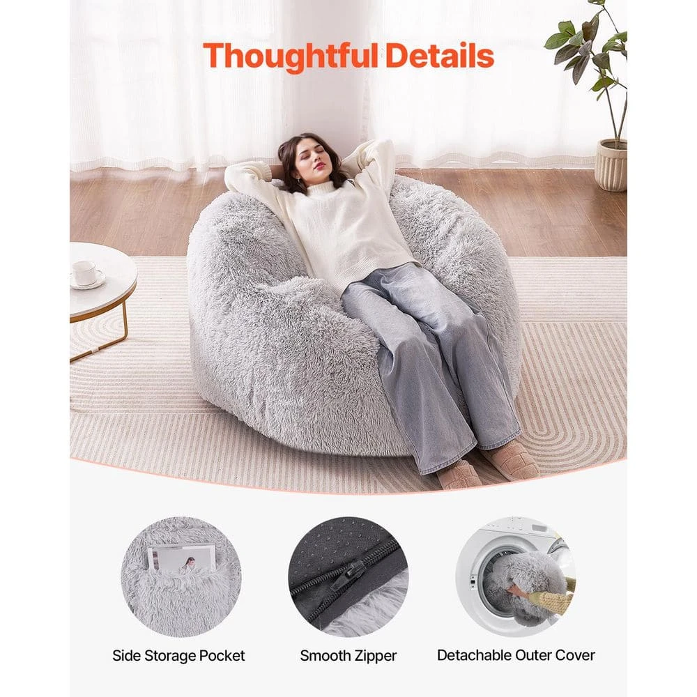 Bean Bag Bed Chair, Plastic, Convertible Chair From Bean Bag To Lounge, Outdoor Rocking Chair With Cushion, Grey 7 Bean Bag Bed Chair, Plastic, Convertible Chair From Bean Bag To Lounge, Outdoor Rocking Chair With Cushion, Grey - Image 5