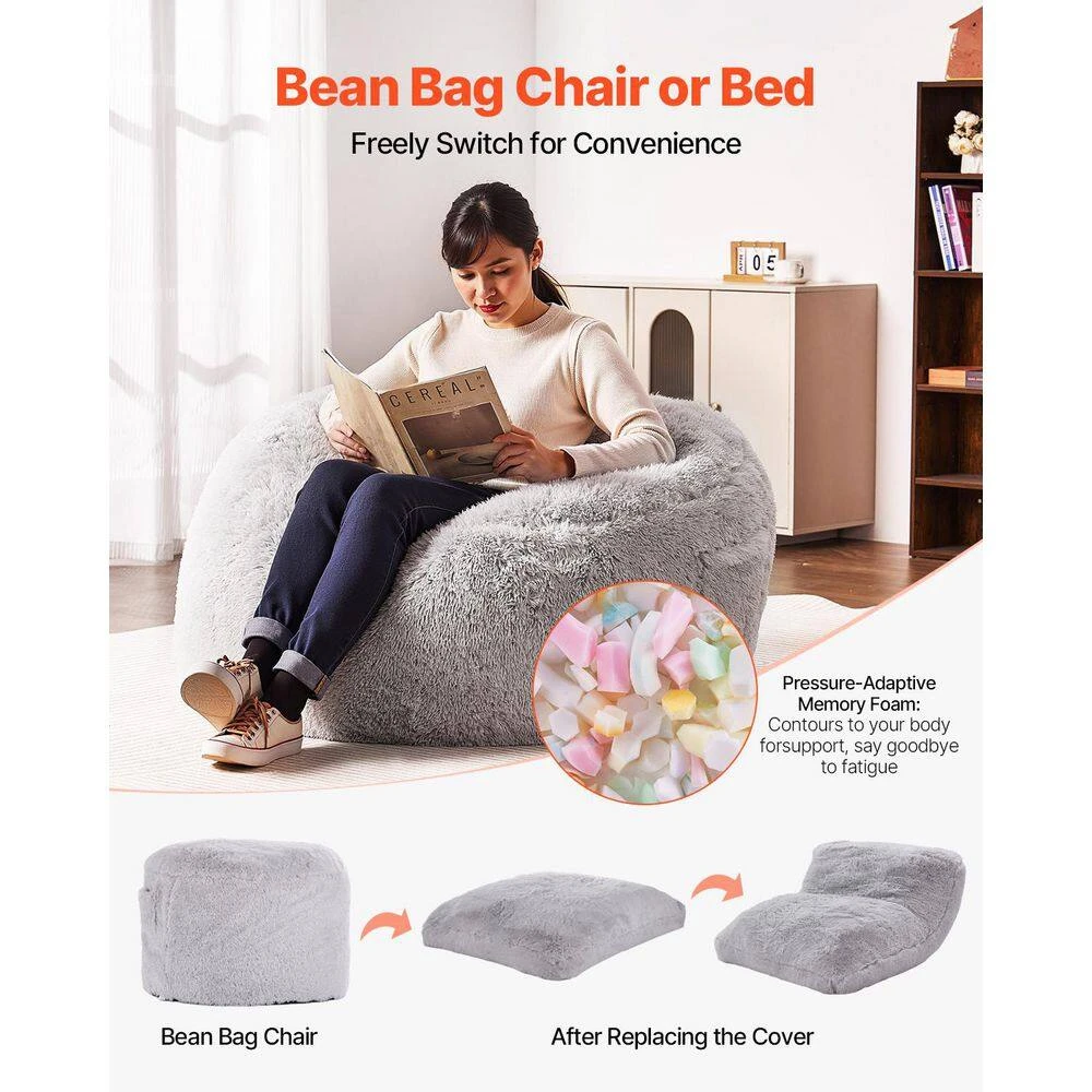 Bean Bag Bed Chair, Plastic, Convertible Chair From Bean Bag To Lounge, Outdoor Rocking Chair With Cushion, Grey 5 Bean Bag Bed Chair, Plastic, Convertible Chair From Bean Bag To Lounge, Outdoor Rocking Chair With Cushion, Grey - Image 3