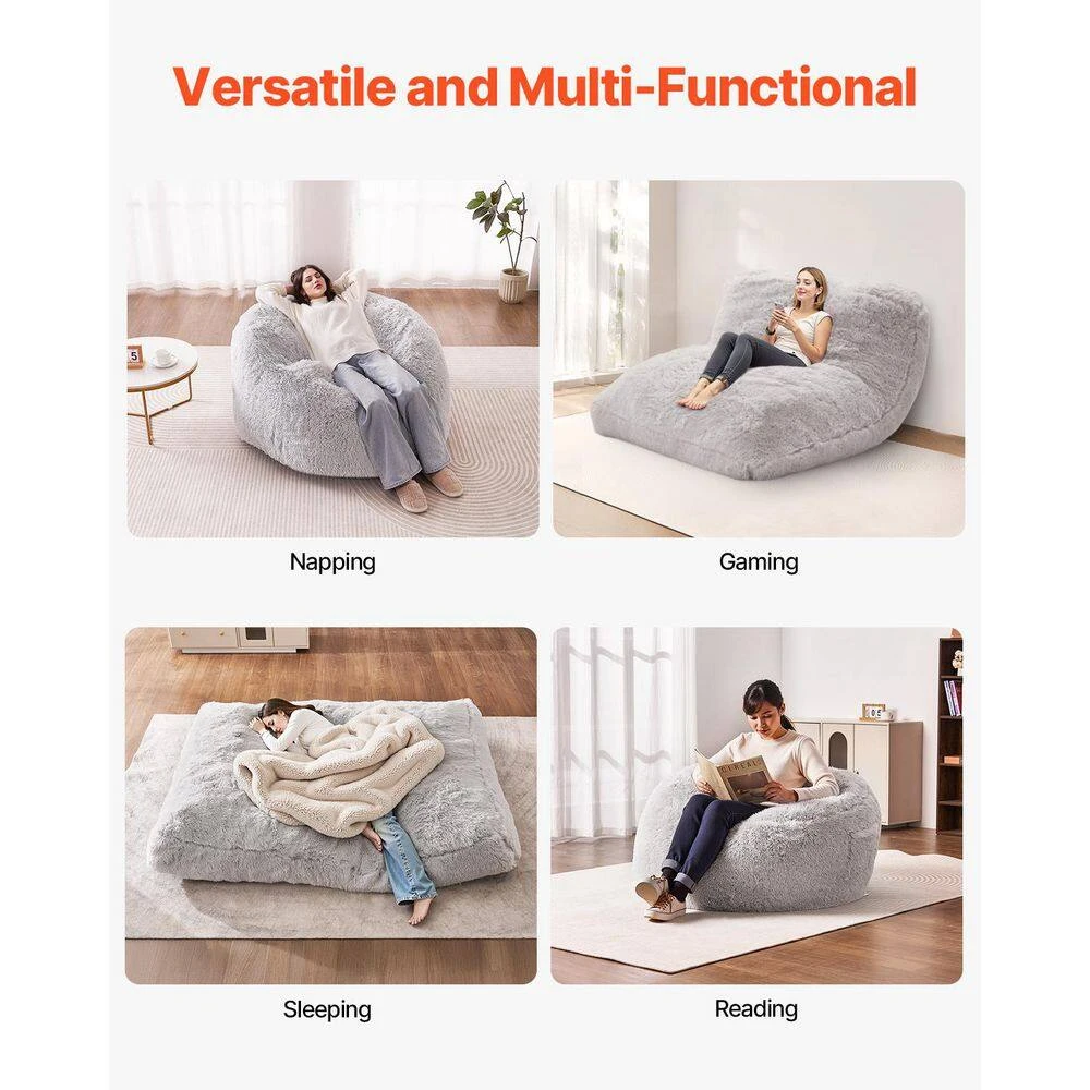 Bean Bag Bed Chair, Plastic, Convertible Chair From Bean Bag To Lounge, Outdoor Rocking Chair With Cushion, Grey 8 Bean Bag Bed Chair, Plastic, Convertible Chair From Bean Bag To Lounge, Outdoor Rocking Chair With Cushion, Grey - Image 6