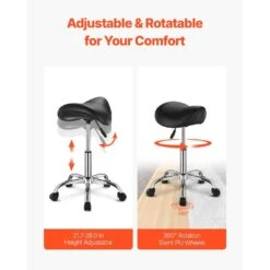 Saddle Stool With Wheels, 450 Lbs. Capacity Rolling Stool, Adjustable Plastic Outdoor Rocking Chair With Cushion, Black -Patio Furniture Shop vevor outdoor rocking chairs madhsjsmadwk1ieb9v0 1f 1000