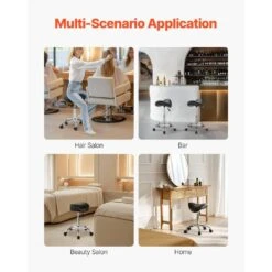 Saddle Stool With Wheels, 450 Lbs. Capacity Rolling Stool, Adjustable Plastic Outdoor Rocking Chair With Cushion, Black -Patio Furniture Shop vevor outdoor rocking chairs madhsjsmadwk1ieb9v0 fa 1000