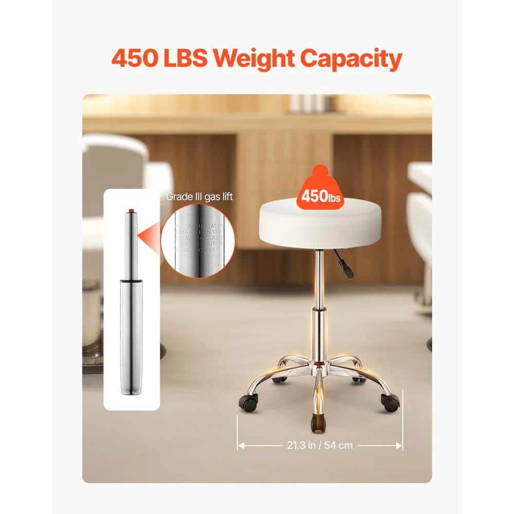 Round Rolling Stool Chair With Wheels, 450 Lbs. Capacity, Adjustable Plastic Outdoor Rocking Chair With Cushion, White 5 Round Rolling Stool Chair With Wheels, 450 Lbs. Capacity, Adjustable Plastic Outdoor Rocking Chair With Cushion, White - Image 3