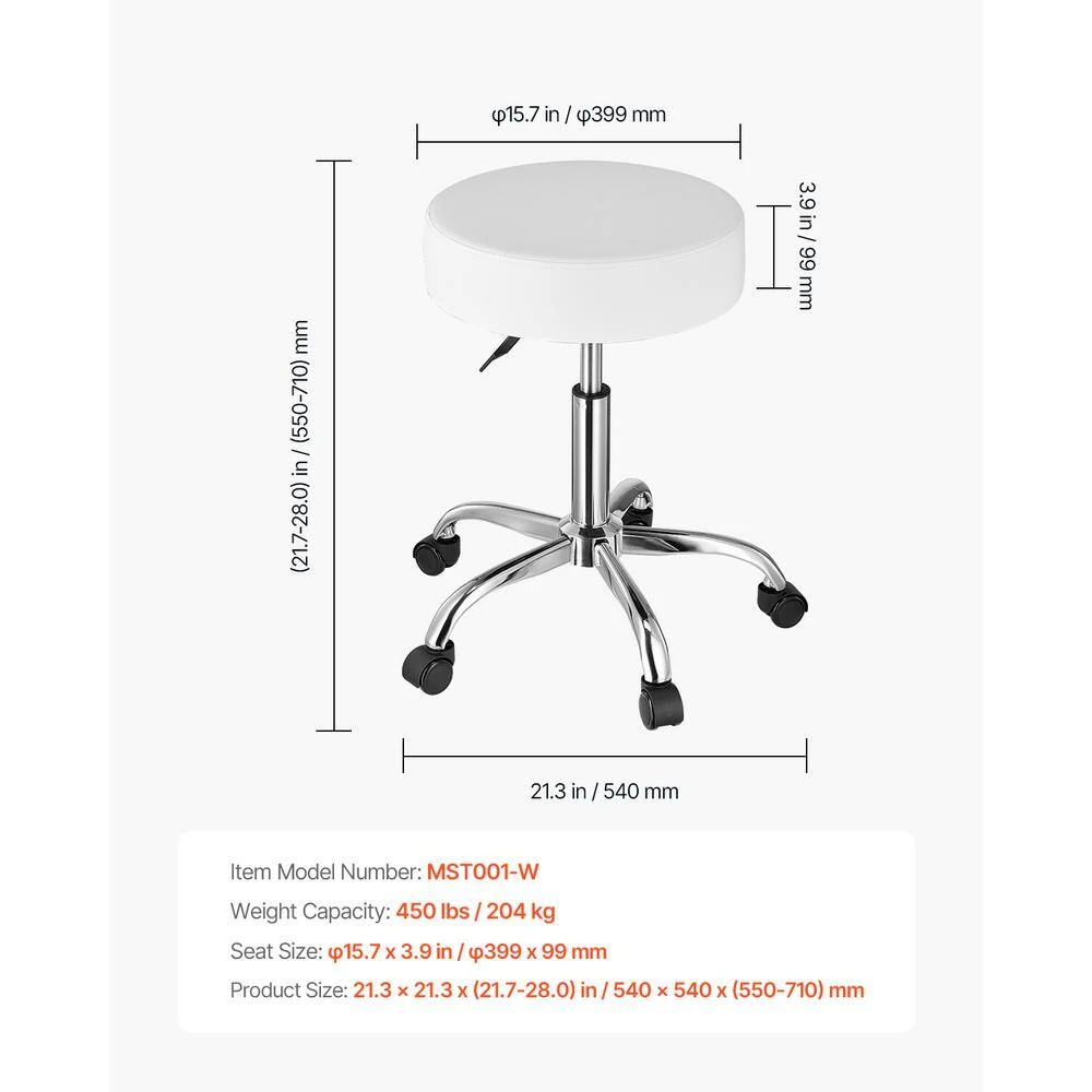 Round Rolling Stool Chair With Wheels, 450 Lbs. Capacity, Adjustable Plastic Outdoor Rocking Chair With Cushion, White 9 Round Rolling Stool Chair With Wheels, 450 Lbs. Capacity, Adjustable Plastic Outdoor Rocking Chair With Cushion, White - Image 7