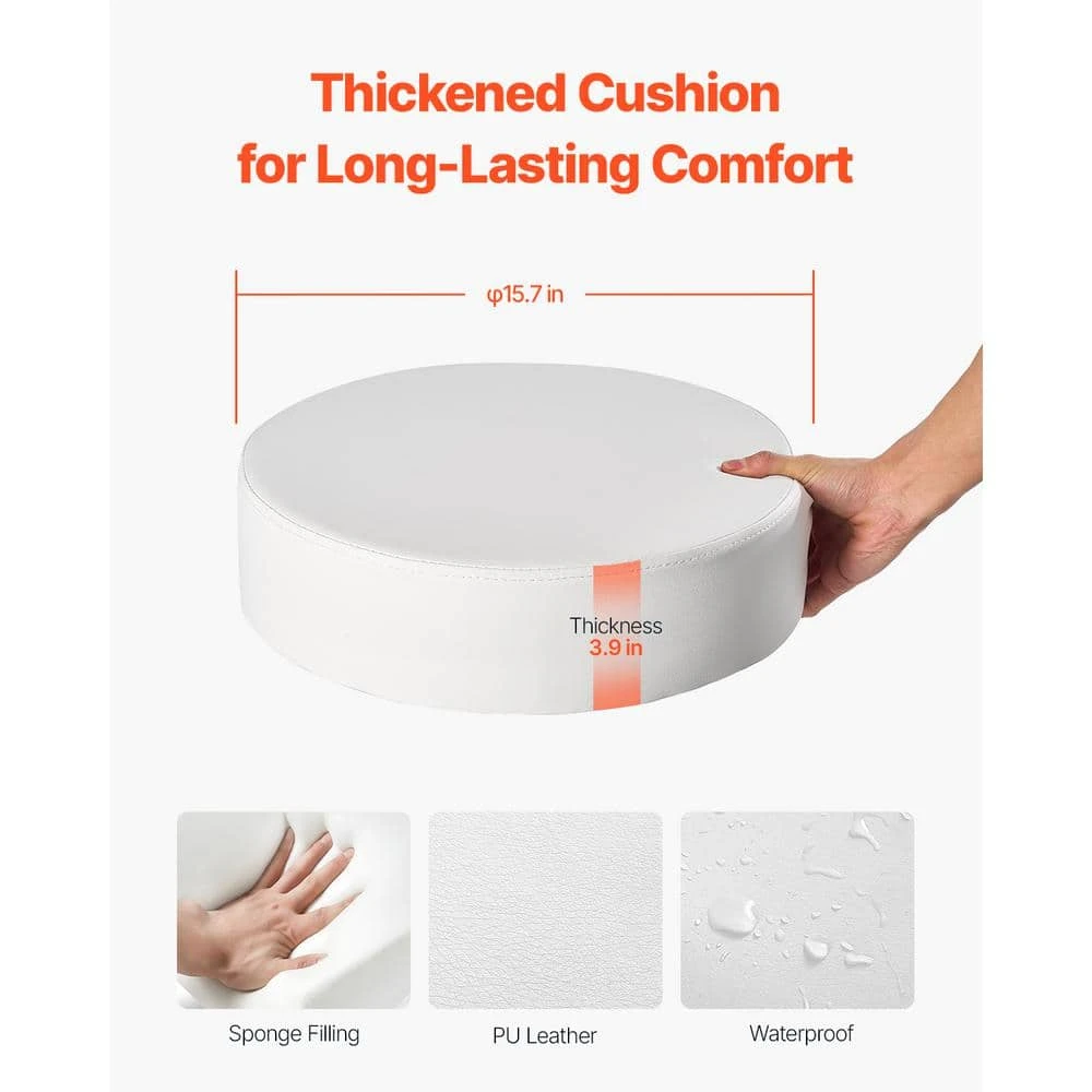 Round Rolling Stool Chair With Wheels, 450 Lbs. Capacity, Adjustable Plastic Outdoor Rocking Chair With Cushion, White 4 Round Rolling Stool Chair With Wheels, 450 Lbs. Capacity, Adjustable Plastic Outdoor Rocking Chair With Cushion, White - Image 2