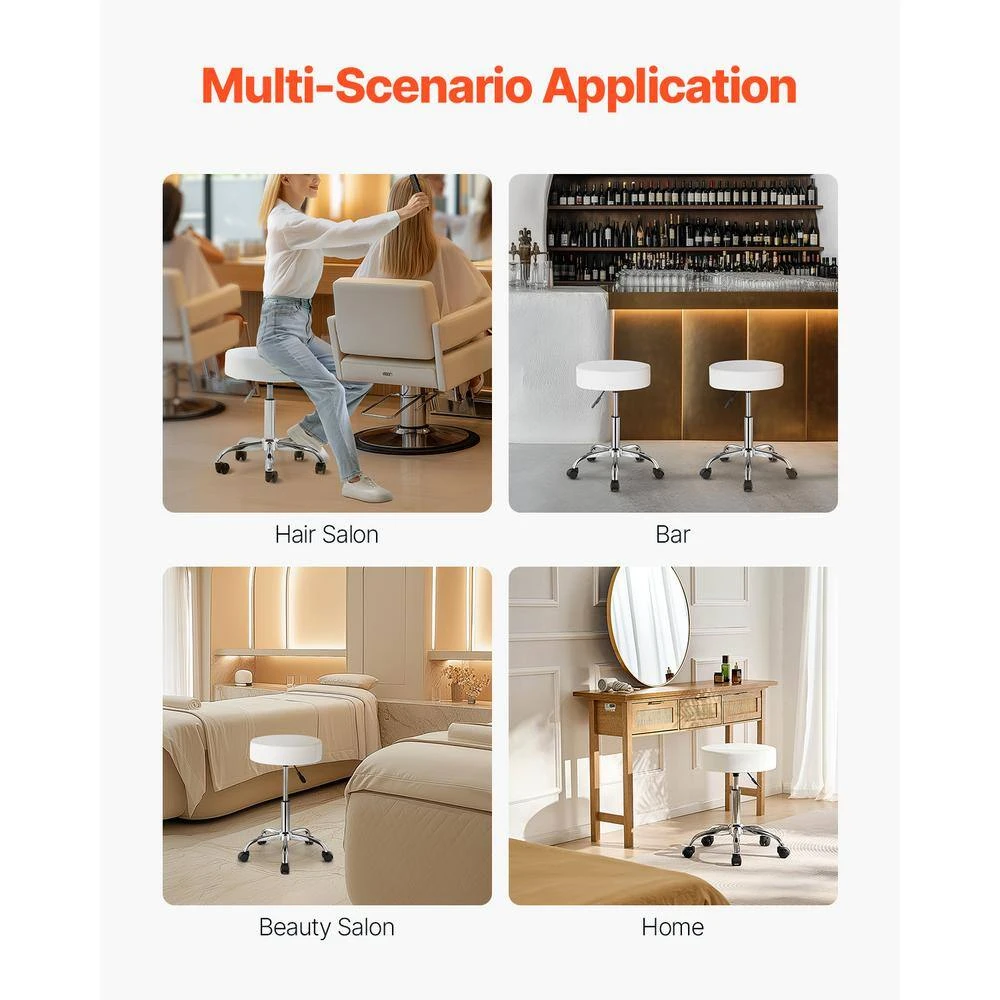 Round Rolling Stool Chair With Wheels, 450 Lbs. Capacity, Adjustable Plastic Outdoor Rocking Chair With Cushion, White 8 Round Rolling Stool Chair With Wheels, 450 Lbs. Capacity, Adjustable Plastic Outdoor Rocking Chair With Cushion, White - Image 6