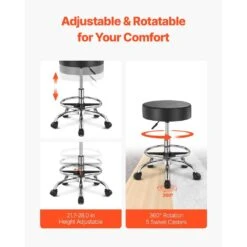 Rolling Stool With Foot Rest, 450 LBS. Capacity, Height Adjustable Plastic Outdoor Rocking Chair With Cushion, Black -Patio Furniture Shop vevor outdoor rocking chairs ydhsjsyxwkbyjzq2wv0 1f 1000