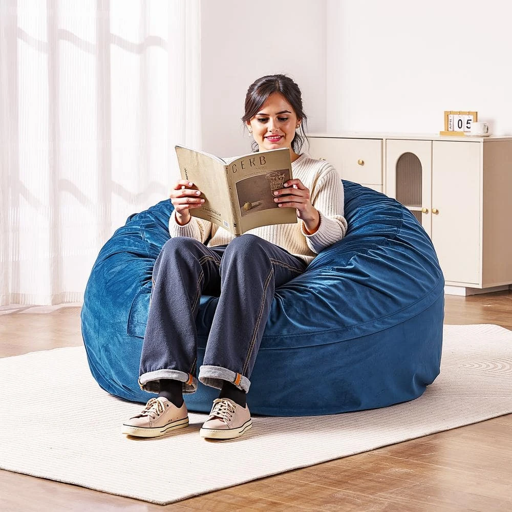 Bean Bag Chair, Round Bean Bag Chair With Removable & Washable Cover, Plastic Outdoor Rocking Chair With Cushion, Blue 10 Bean Bag Chair, Round Bean Bag Chair With Removable & Washable Cover, Plastic Outdoor Rocking Chair With Cushion, Blue - Image 8