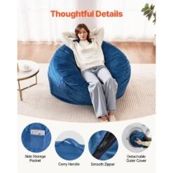 Bean Bag Chair, Round Bean Bag Chair With Removable & Washable Cover, Plastic Outdoor Rocking Chair With Cushion, Blue 14 Bean Bag Chair, Round Bean Bag Chair With Removable & Washable Cover, Plastic Outdoor Rocking Chair With Cushion, Blue -Patio Furniture Shop vevor outdoor rocking chairs yxcrddy4349ivtklyv0 44 1000