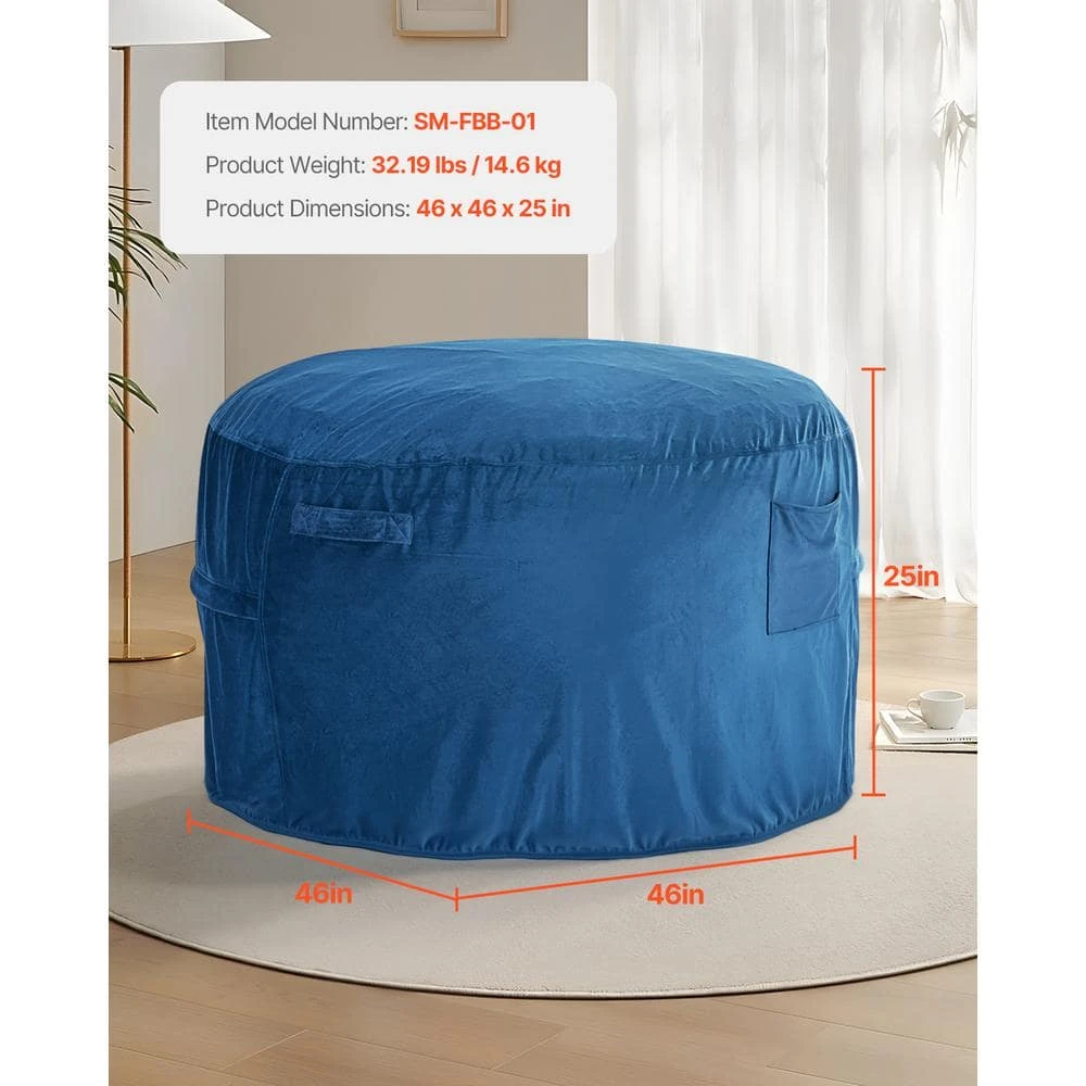 Bean Bag Chair, Round Bean Bag Chair With Removable & Washable Cover, Plastic Outdoor Rocking Chair With Cushion, Blue 4 Bean Bag Chair, Round Bean Bag Chair With Removable & Washable Cover, Plastic Outdoor Rocking Chair With Cushion, Blue - Image 2