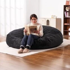 Bean Bag Chair, Plastic, High-Density Foam Filling Round Bean Bag, Outdoor Rocking Chair With Cushion, Black -Patio Furniture Shop vevor outdoor rocking chairs yxcrddy6672iowvj1v0 31 1000