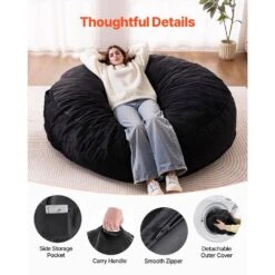 Bean Bag Chair, Plastic, High-Density Foam Filling Round Bean Bag, Outdoor Rocking Chair With Cushion, Black -Patio Furniture Shop vevor outdoor rocking chairs yxcrddy6672iowvj1v0 44 1000