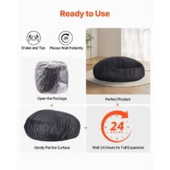 Bean Bag Chair, Plastic, High-Density Foam Filling Round Bean Bag, Outdoor Rocking Chair With Cushion, Black -Patio Furniture Shop vevor outdoor rocking chairs yxcrddy6672iowvj1v0 76 1000