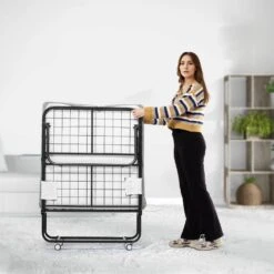 Rollaway Bed, Black Metal Frame, Outdoor Rocking Chair With White Cushion, 31 X 75 In. Folding Bed With 4 In. Mattress -Patio Furniture Shop vevor outdoor rocking chairs zdc31yc4inchsl74hv0 31 1000