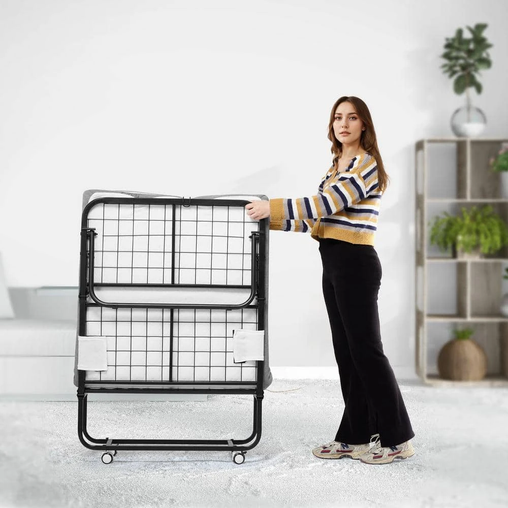 Rollaway Bed, Black Metal Frame, Outdoor Rocking Chair With White Cushion, 31 X 75 In. Folding Bed With 5 In. Mattress 10 Rollaway Bed, Black Metal Frame, Outdoor Rocking Chair With White Cushion, 31 X 75 In. Folding Bed With 5 In. Mattress - Image 8