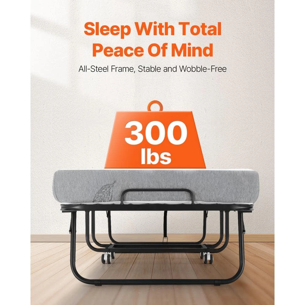 Rollaway Bed, Black Metal Frame, Outdoor Rocking Chair With White Cushion, 31 X 75 In. Folding Bed With 5 In. Mattress 5 Rollaway Bed, Black Metal Frame, Outdoor Rocking Chair With White Cushion, 31 X 75 In. Folding Bed With 5 In. Mattress - Image 3