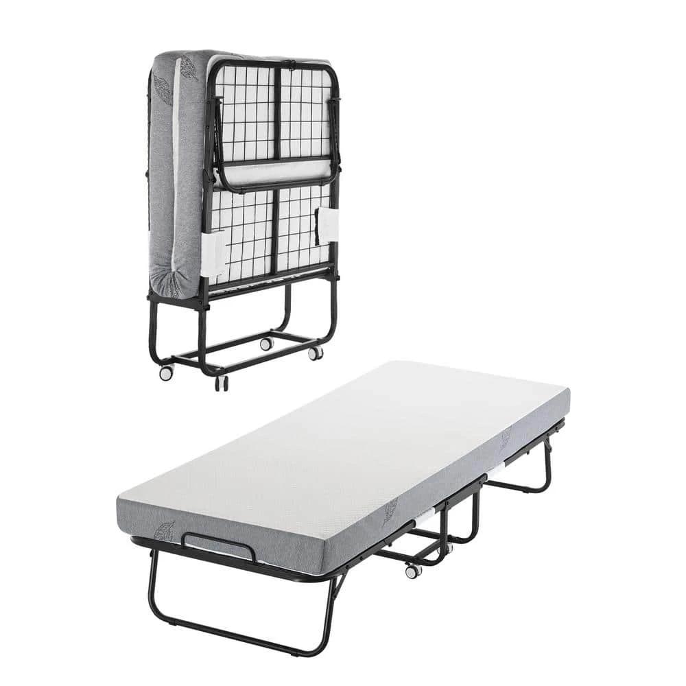 Rollaway Bed, Black Metal Frame, Outdoor Rocking Chair With White Cushion, 31 X 75 In. Folding Bed With 5 In. Mattress 3 Rollaway Bed, Black Metal Frame, Outdoor Rocking Chair With White Cushion, 31 X 75 In. Folding Bed With 5 In. Mattress