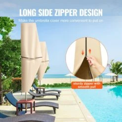 Banana Style Patio Umbrella Cover, Up To 13 Ft. Windproof, 420 D Oxford Cloth, PU Coating 2000, UV Resistant Beige -Patio Furniture Shop vevor outdoor umbrella covers hws420dpu13ftfe64v0 1f 1000