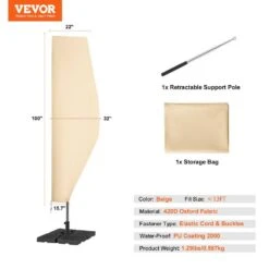 Banana Style Patio Umbrella Cover, Up To 13 Ft. Windproof, 420 D Oxford Cloth, PU Coating 2000, UV Resistant Beige -Patio Furniture Shop vevor outdoor umbrella covers hws420dpu13ftfe64v0 76 1000