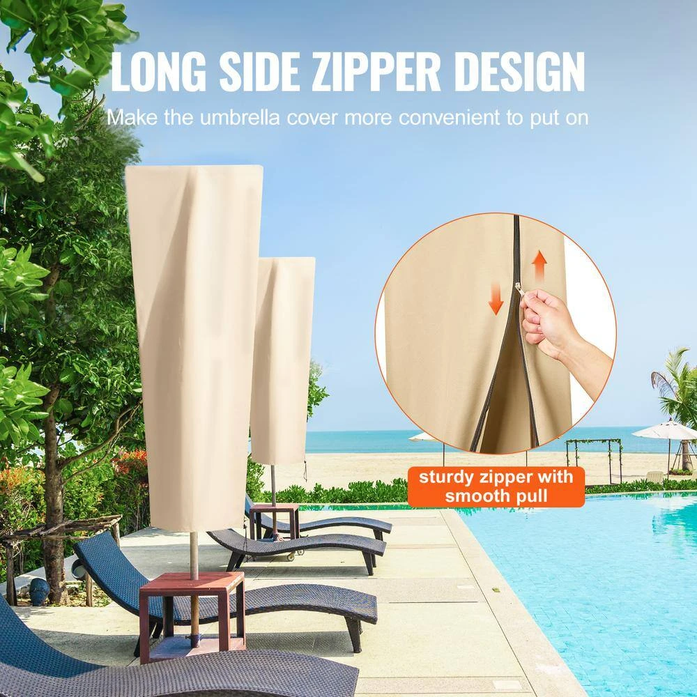 Patio Umbrella Cover, Up To 13 Ft. Windproof, 420D Oxford Cloth, PU Coating 2000, UV Resistant Beige 6 Patio Umbrella Cover, Up To 13 Ft. Windproof, 420D Oxford Cloth, PU Coating 2000, UV Resistant Beige - Image 4