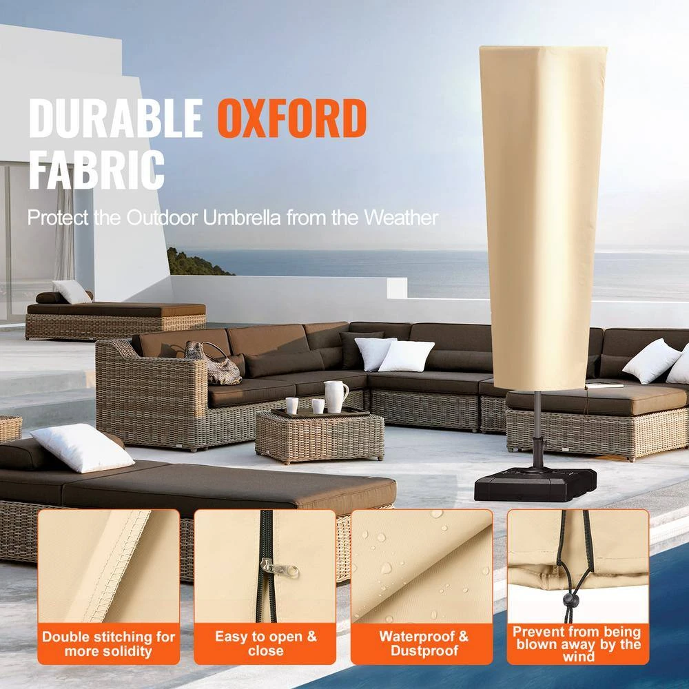 Patio Umbrella Cover, Up To 13 Ft. Windproof, 420D Oxford Cloth, PU Coating 2000, UV Resistant Beige 5 Patio Umbrella Cover, Up To 13 Ft. Windproof, 420D Oxford Cloth, PU Coating 2000, UV Resistant Beige - Image 3