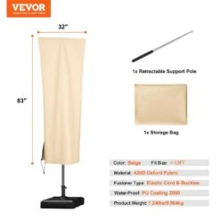 Patio Umbrella Cover, Up To 13 Ft. Windproof, 420D Oxford Cloth, PU Coating 2000, UV Resistant Beige 16 Patio Umbrella Cover, Up To 13 Ft. Windproof, 420D Oxford Cloth, PU Coating 2000, UV Resistant Beige -Patio Furniture Shop vevor outdoor umbrella covers hws420dpu13ftpjunv0 76 1000