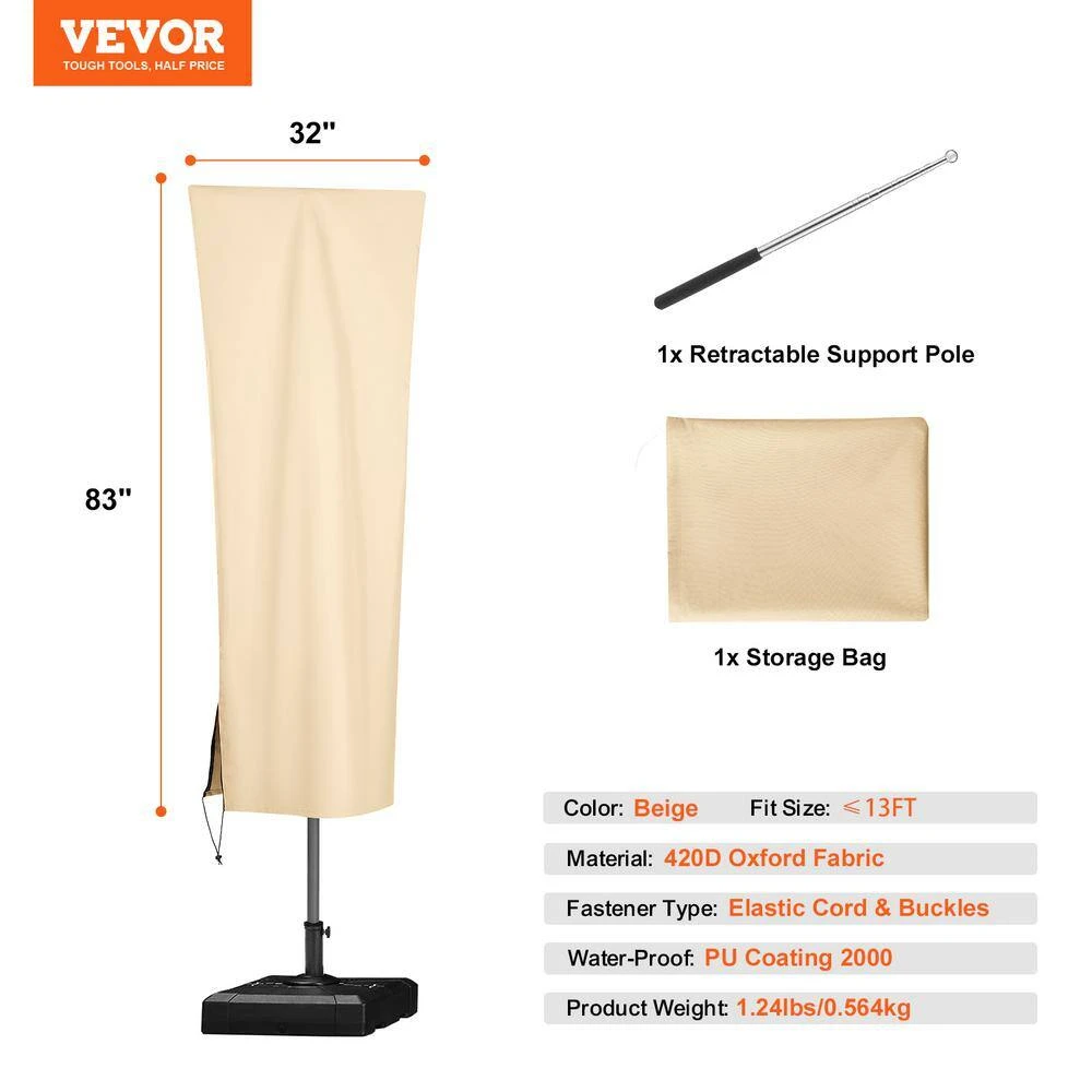 Patio Umbrella Cover, Up To 13 Ft. Windproof, 420D Oxford Cloth, PU Coating 2000, UV Resistant Beige 9 Patio Umbrella Cover, Up To 13 Ft. Windproof, 420D Oxford Cloth, PU Coating 2000, UV Resistant Beige - Image 7