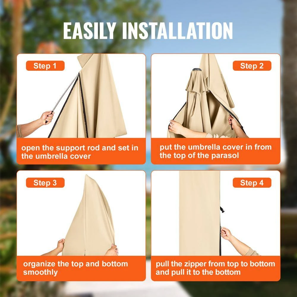 Patio Umbrella Cover, Up To 13 Ft. Windproof, 420D Oxford Cloth, PU Coating 2000, UV Resistant Beige 8 Patio Umbrella Cover, Up To 13 Ft. Windproof, 420D Oxford Cloth, PU Coating 2000, UV Resistant Beige - Image 6