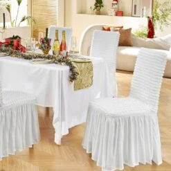 4 PCS, Universal Stretch Spandex Folding Chair With Skirt Removable Washable Protective Slipcovers, White