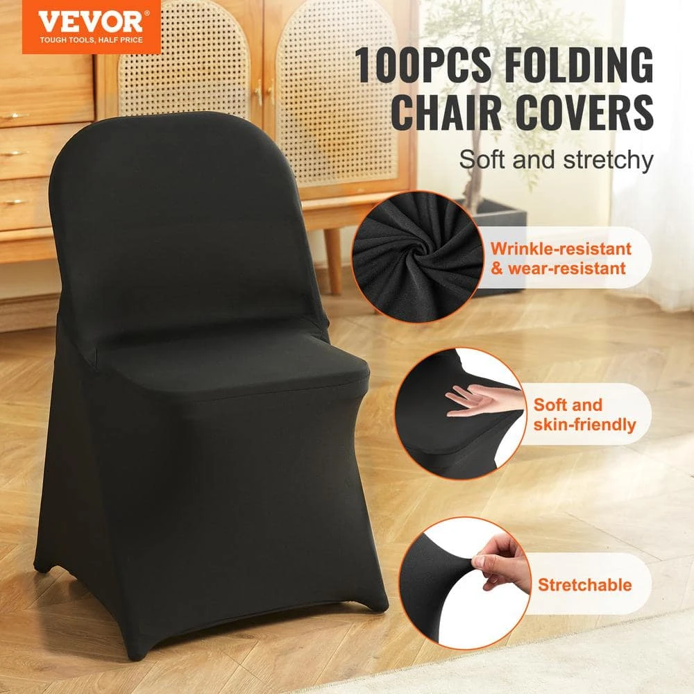 100 PCS Stretch Spandex Folding Chair Covers Universal Fitted Chair Cover Removable Washable Protective Slipcovers,Black 4 100 PCS Stretch Spandex Folding Chair Covers Universal Fitted Chair Cover Removable Washable Protective Slipcovers,Black - Image 2