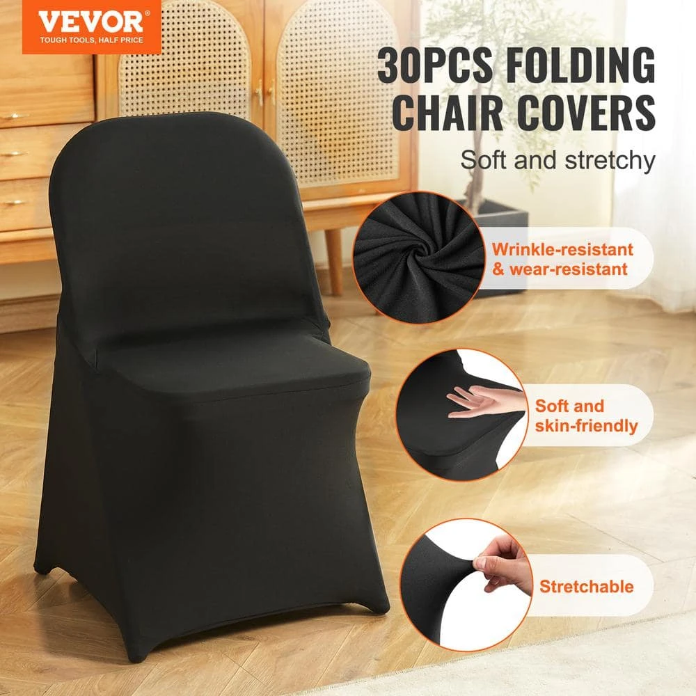 30 PCS Stretch Spandex Folding Chair Covers Universal Fitted Chair Cover Removable Washable Protective Slipcovers, Black 4 30 PCS Stretch Spandex Folding Chair Covers Universal Fitted Chair Cover Removable Washable Protective Slipcovers, Black - Image 2