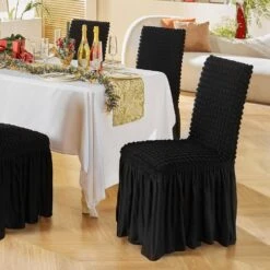 4-Piece Universal Stretch Spandex Folding Chair Covers With Skirt Removable Washable Protective Slipcovers, Black -Patio Furniture Shop vevor patio chair covers yths4pcszkhbw3o75v0 31 1000
